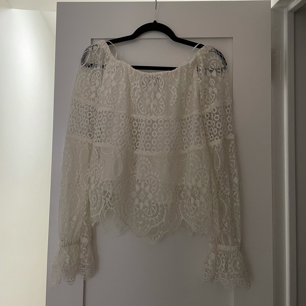 Kendal + Kylie White Lace Shirt
